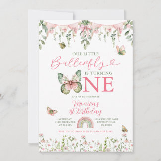 Unsere kleine Butterfly wird 1 Geburtstagsflorales Einladung