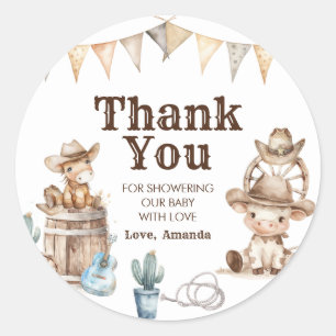 Unsere kleine Cowboy Wild West Babydusche Danke Runder Aufkleber