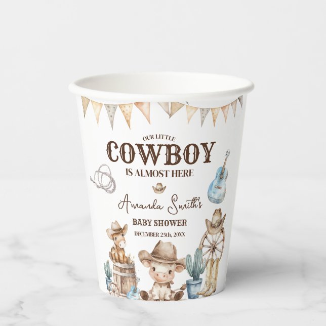 Unsere kleine Cowboy Wild West Babydusche Pappbecher (Vorderseite)