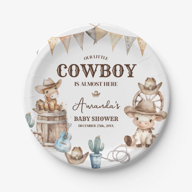 Unsere kleine Cowboy Wild West Babydusche Pappteller (Vorderseite)