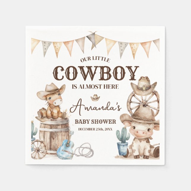 Unsere kleine Cowboy Wild West Babydusche Serviette (Vorderseite)
