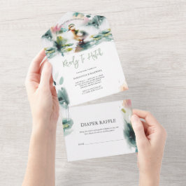 Unsere kleine Duckling Watercolor Babydusche All In One Einladung