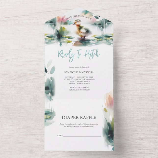 Unsere kleine Duckling Watercolor Babydusche All In One Einladung (Innen Boden)