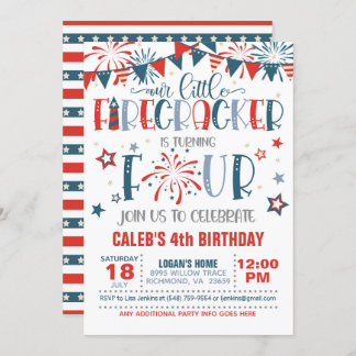 Unsere kleine Firecracker zum 4. Geburtstag Einladung