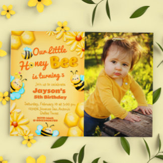 Unsere kleine Honigbiene zum Geburtstag mit Foto Einladung