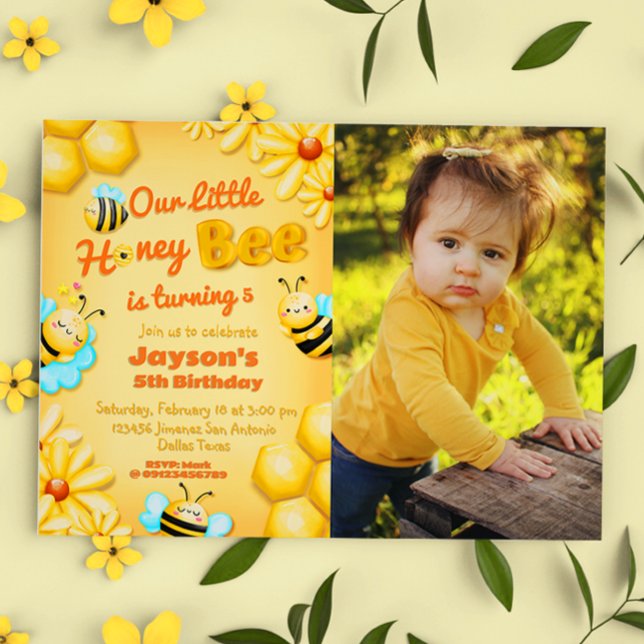 Unsere kleine Honigbiene zum Geburtstag mit Foto Einladung (Our Little Honey Bee Birthday with Photo Invitation)