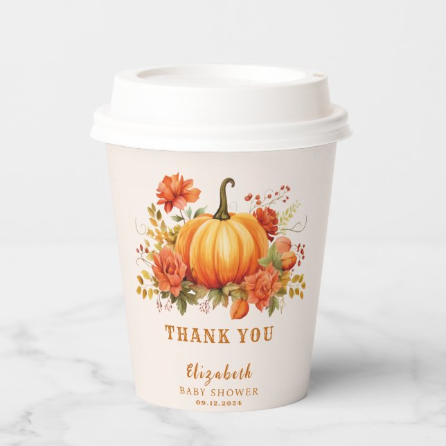 Unsere kleine Kürbis Blumenbrause Baby Dusche Gefa Pappbecher (Vorderseite)