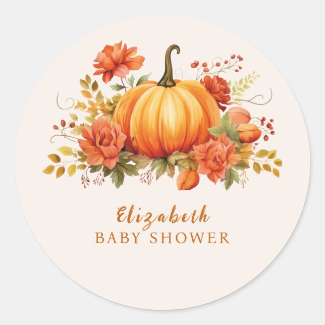 Unsere kleine Kürbis Blumenbrause Baby Dusche Runder Aufkleber (Vorderseite)