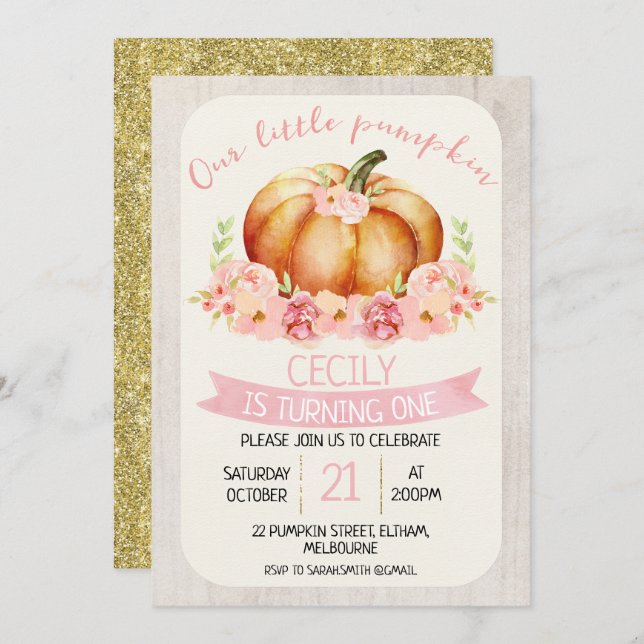 Unsere kleine Kürbis-Kindergeburtstag-Party Einlad Einladung (Vorne/Hinten)