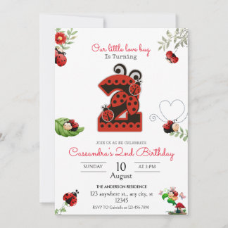 Unsere kleine Lady Bug 2. Geburtstags-Party Einladung