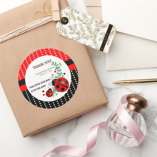 Unsere kleine Liebe Bug Red Black Baby Dusche Runder Aufkleber (Schenken)