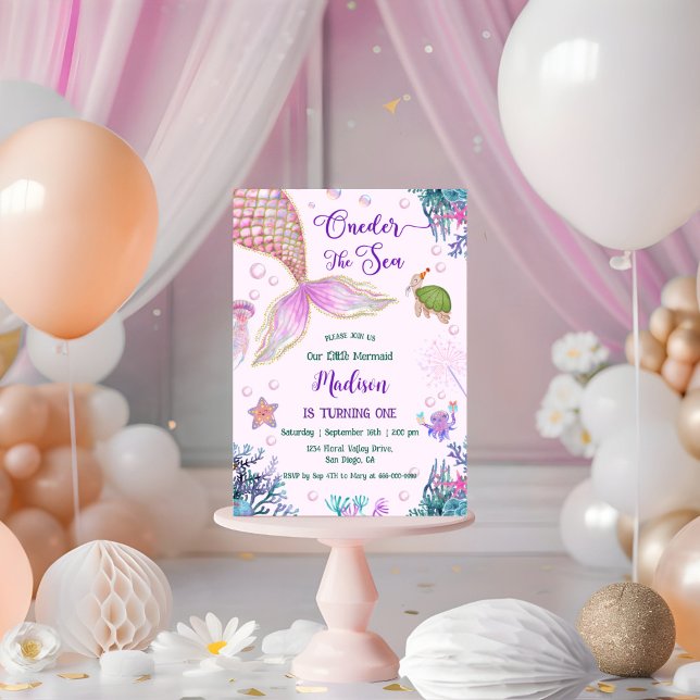 Unsere kleine Meerjungfrau 1. Geburtstag Einladung (Oneder the sea 1st birthday party invitation)