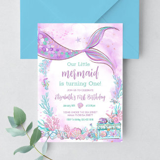 Unsere kleine Meerjungfrau Lila Aquamarinen Geburt Einladung