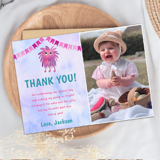 Unsere kleine Monster-Foto Geburtstagsparty Danke Einladung