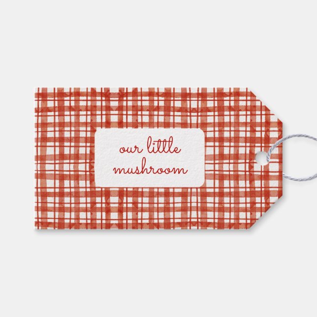 Unsere kleine Mushroom Kariert Baby Dusche Vielen  Geschenkanhänger (Vorderseite (Horizontal))