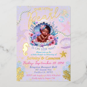 Unsere kleine Pearl Baby Girl Seashell-Baby-Party Folieneinladung