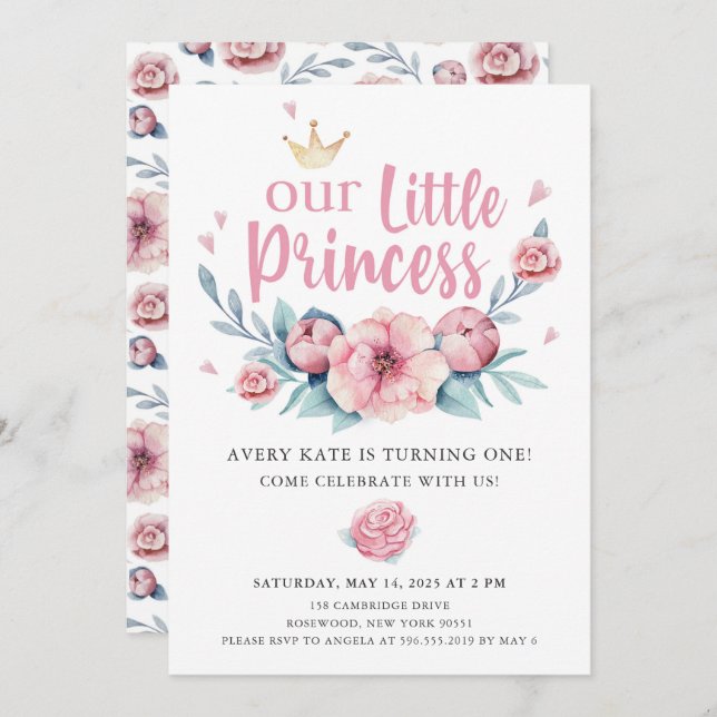 Unsere kleine Prinzessin Geburtstagsparty Einladung (Vorne/Hinten)