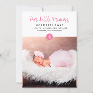 Unsere kleine Prinzessin Pink Baby-Ankündigung Ankündigung