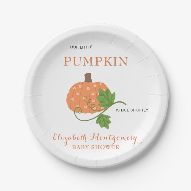 Unsere kleine Pumpkin Baby Dusche Einladung Pappteller (Vorderseite)