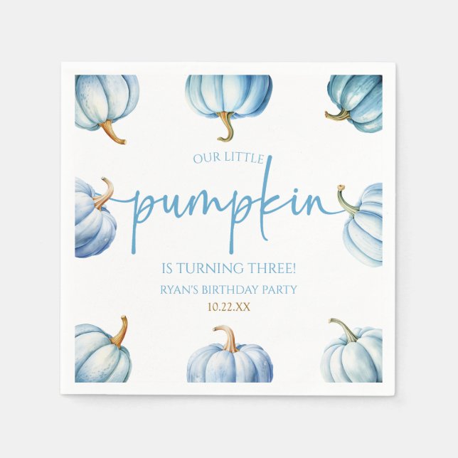 Unsere kleine Pumpkin Blue White Fall Birthday Par Serviette (Vorderseite)