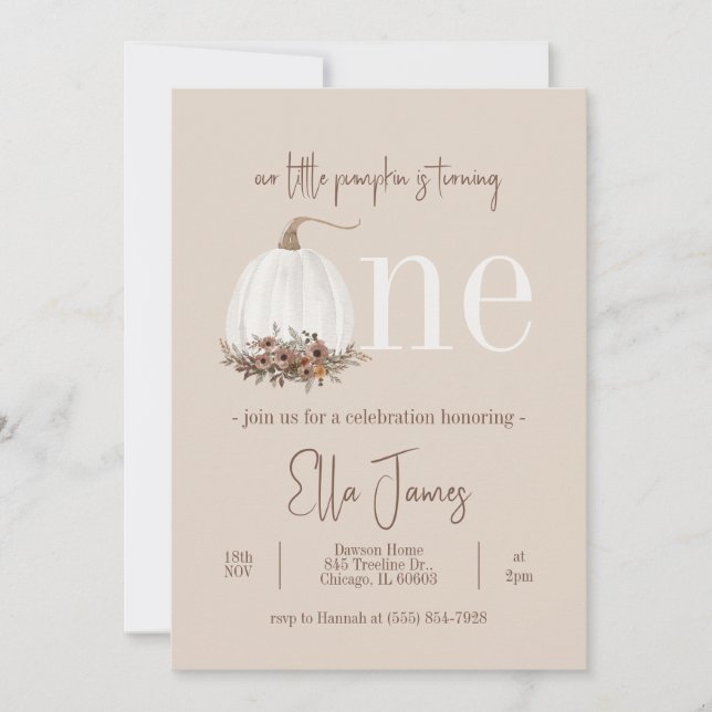 Unsere kleine Pumpkin erste Geburtstagseinladung Einladung (Vorderseite)