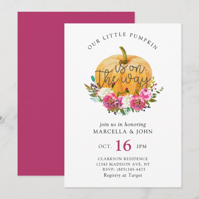 Unsere kleine Pumpkin-Kinderdusche Einladung (Vorne/Hinten)