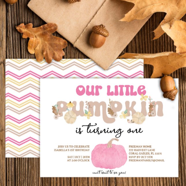 Unsere kleine Pumpkin Pink Geburtstagseinladung Einladung (Pink pumpkin fall birthday party invitation)
