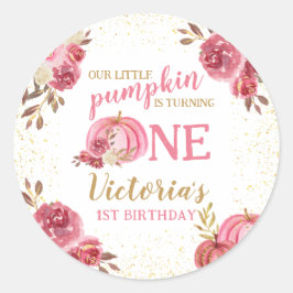 UNSERE KLEINE PUMPKIN PINK WATERCOLOR 1. GEBURTSTA RUNDER AUFKLEBER