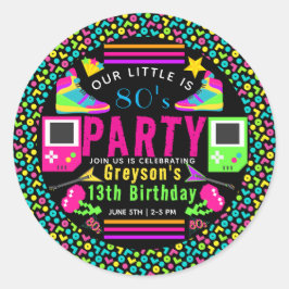 unsere kleine Retro Neon 80's 13. Geburtstagsparty Runder Aufkleber