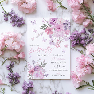 Unsere kleine Schmetterlingsflora Lila 1. Geburtst Einladung