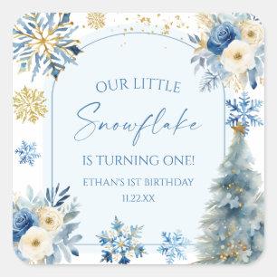 Unsere kleine Snowflake Blue Winter Geburtstagspar Quadratischer Aufkleber