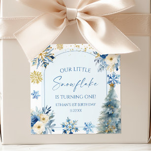 Unsere kleine Snowflake Blue Winter Geburtstagspar Quadratischer Aufkleber
