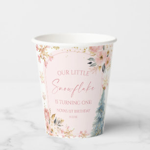Unsere kleine Snowflake Pink Winter Geburtstagspar Pappbecher