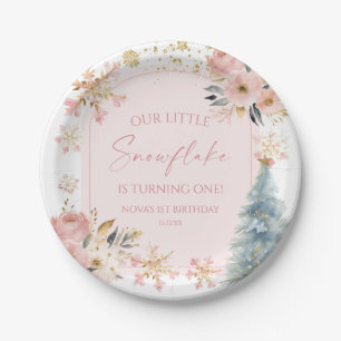 Unsere kleine Snowflake Pink Winter Geburtstagspar Pappteller