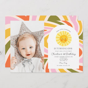 Unsere kleine Sonne Retro-Regenbogen zum ersten Ge Einladung