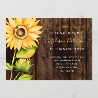 Unsere kleine Sonnenblume Rustikal Gelbe Geburtsta Einladung