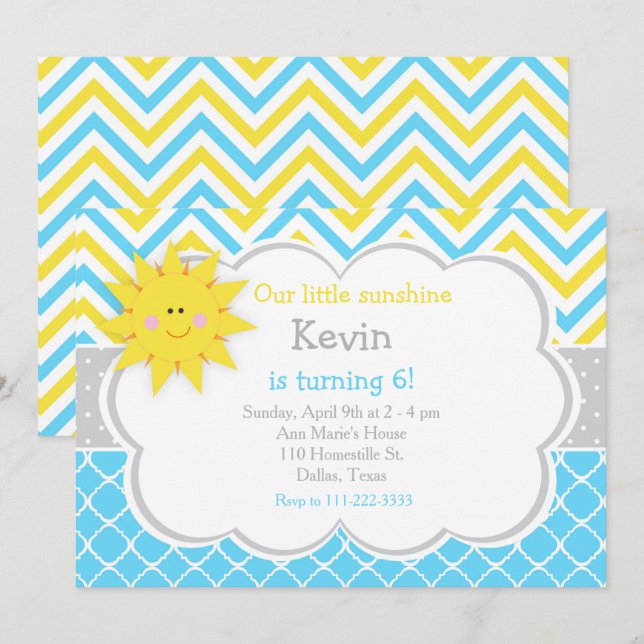Unsere kleine "Sunshine Blue and Yellow Birthday P Einladung (Vorne/Hinten)