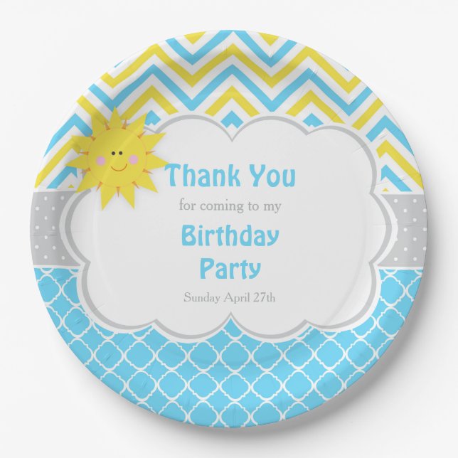 Unsere kleine "Sunshine Blue and Yellow Birthday P Pappteller (Vorderseite)
