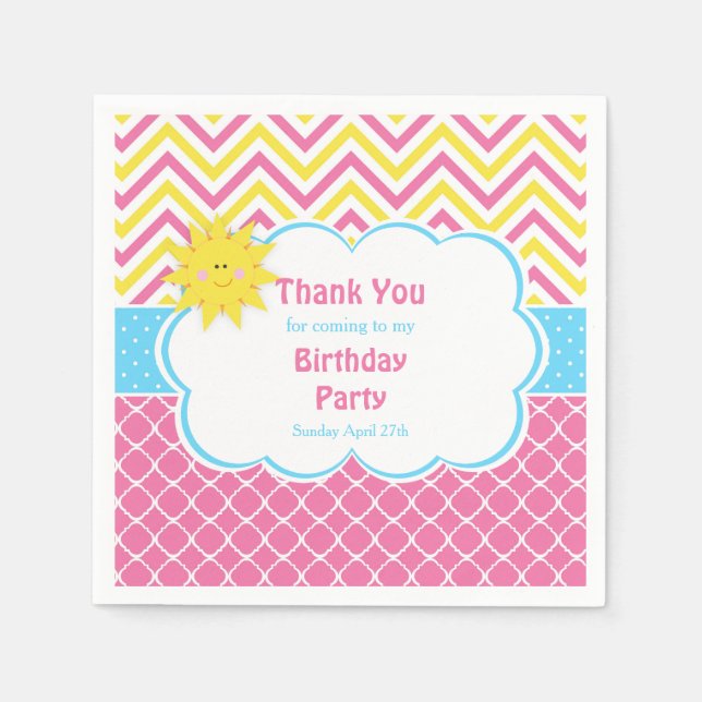 Unsere kleine "Sunshine Pink and Yellow Birthday P Serviette (Vorderseite)