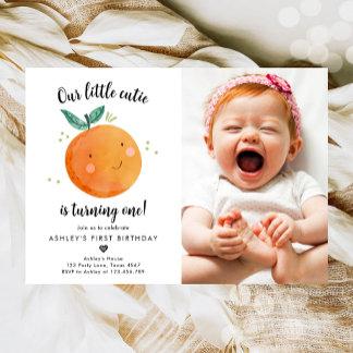 Unsere kleine Süsse Clementine Orange Erster Gebur Einladung
