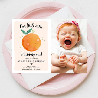 Unsere kleine Süsse Clementine Orange Erster Gebur Einladung