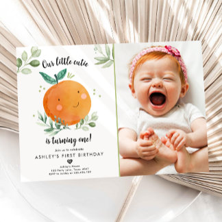Unsere kleine Süsse Clementine Orange Erster Gebur Einladung
