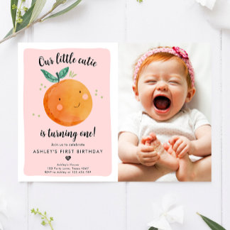 Unsere kleine Süsse Clementine Orange Erster Gebur Einladung
