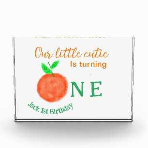 Unsere kleine Süsse orange ein Geburtstagsfrüchte Fotoblock