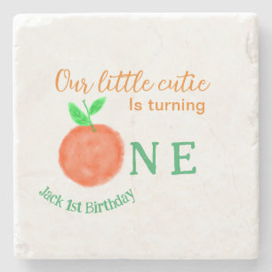 Unsere kleine Süsse orange ein Geburtstagsfrüchte Steinuntersetzer