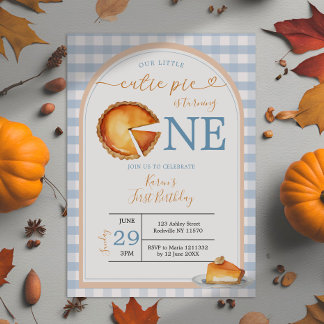 Unsere kleine Süsse Pie Blue Gingham First Birthda Einladung