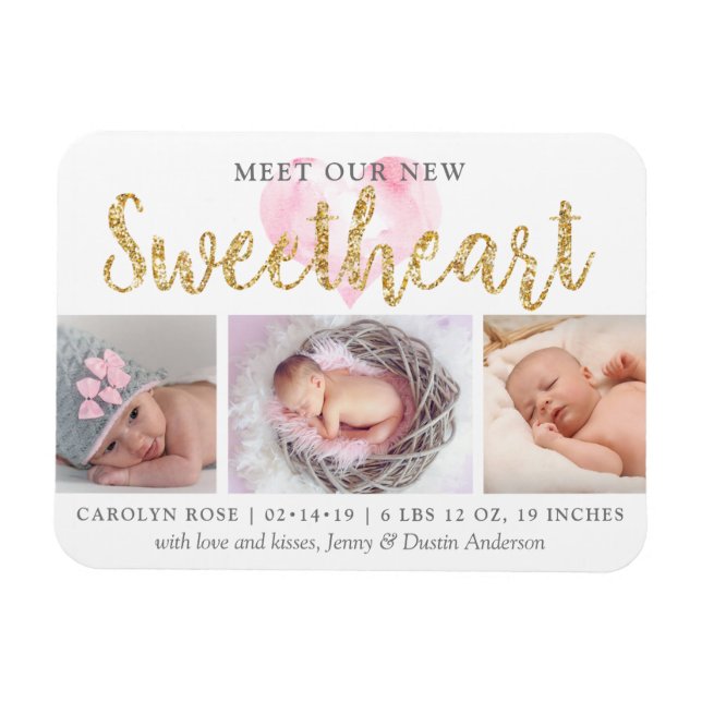 Unsere kleine Sweetheart 3 Foto Geburtserklärung Magnet (Horizontal)