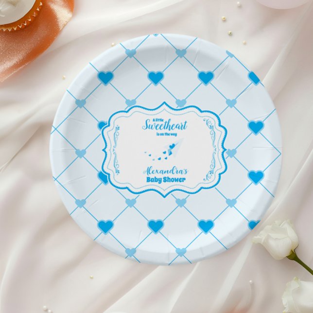 Unsere kleine Sweetheart Blue Valentine Baby Dusch Pappteller (Von Creator hochgeladen)