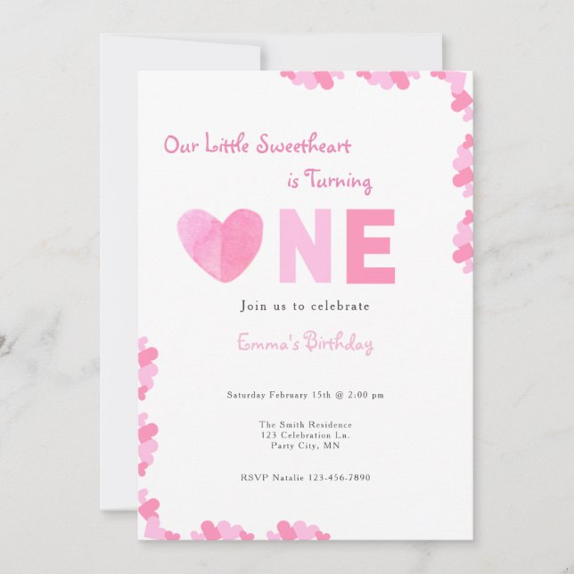 Unsere kleine Sweetheart Einladung zum ersten Gebu (Vorderseite)