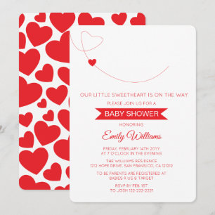 Unsere kleine Sweetheart Red Hearts Baby Duschkart Einladung